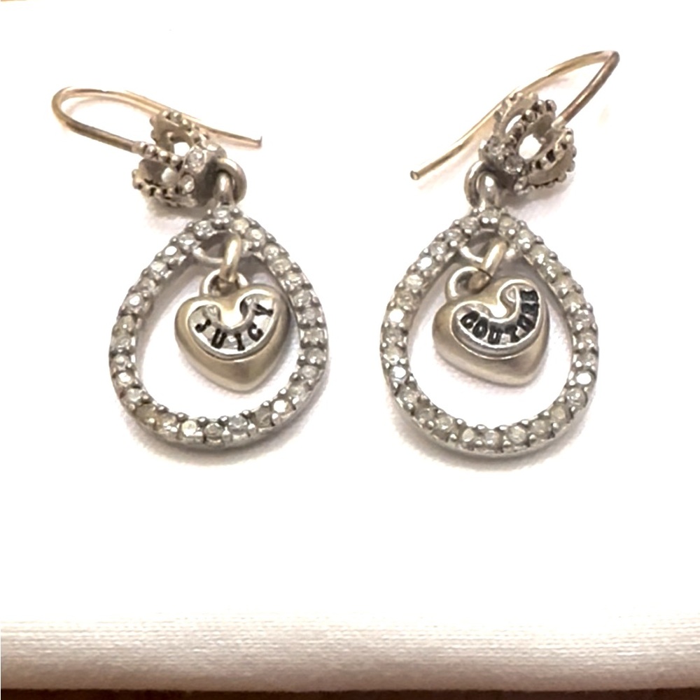 Juicy Couture Earrings! RARE Silver Crown, Teardrop, Heart brand inscription!